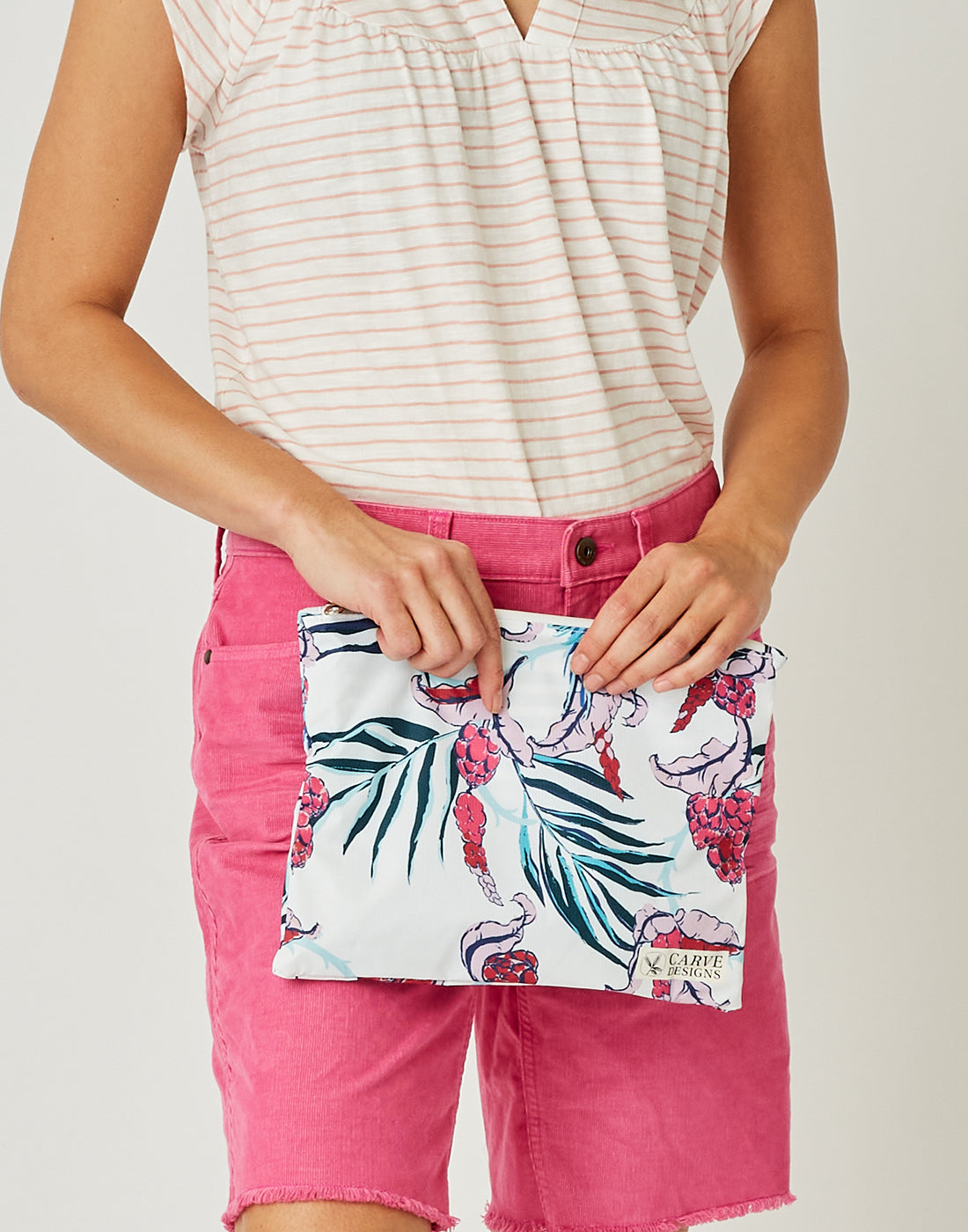 Parkside Reversible Pouch: Navy Stripe/Botanical