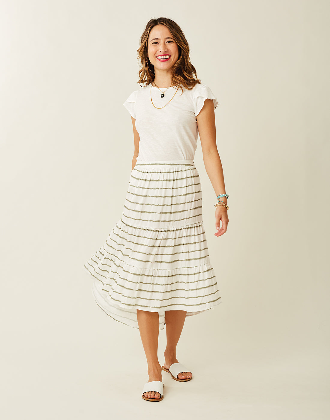 Grace Skirt: Olive Tie Dye Stripe