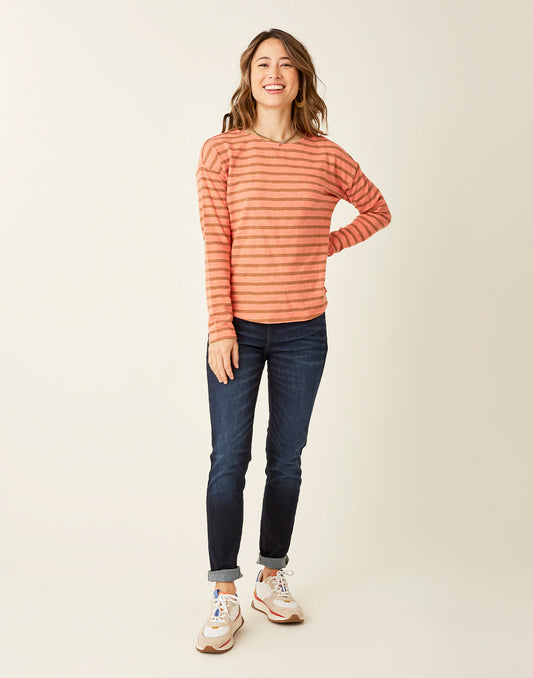 Alexis Top: Coral Saddle Mali Stripe - FINAL SALE