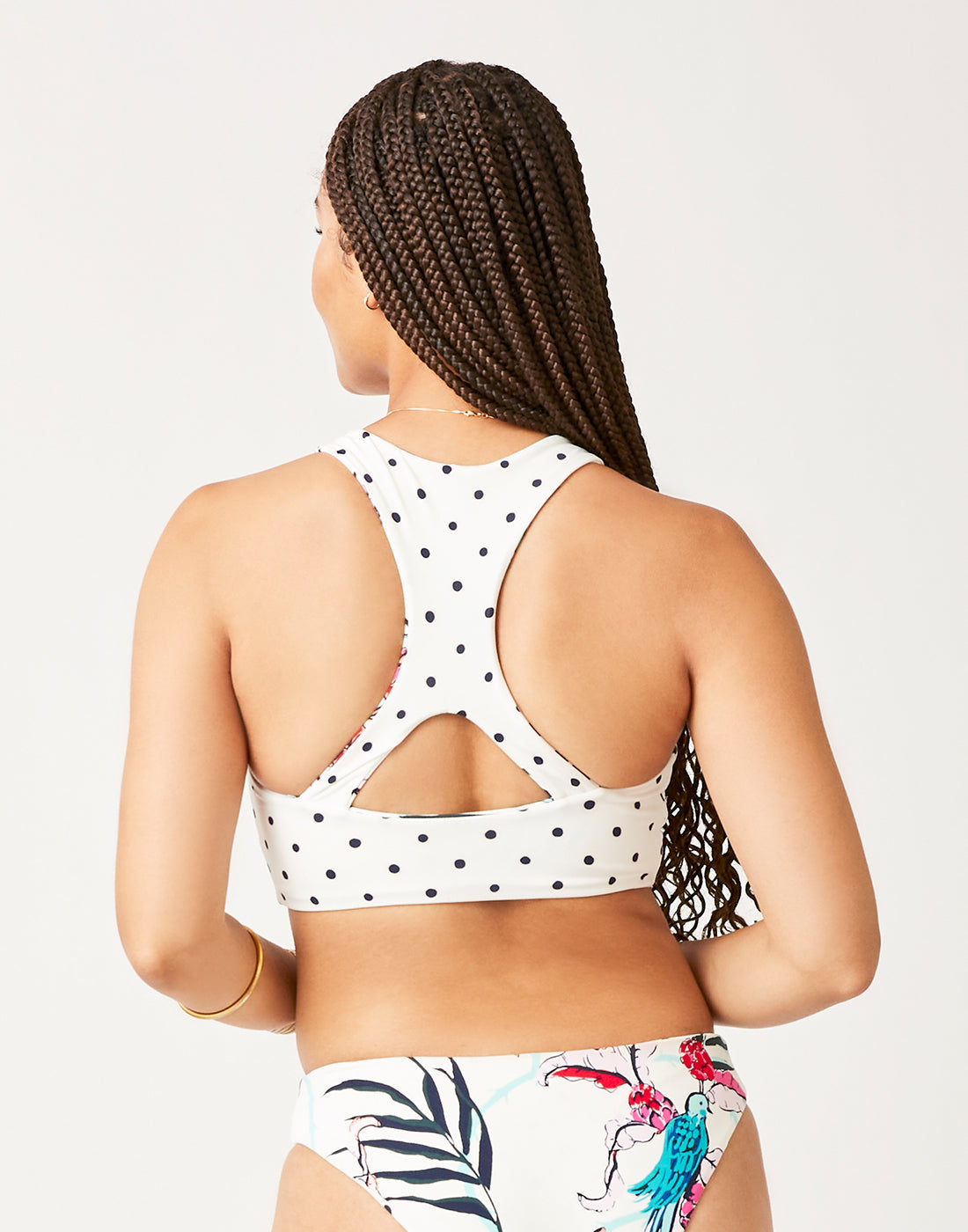 Sanitas Reversible Top: Botanical/Cloud Polka Dot