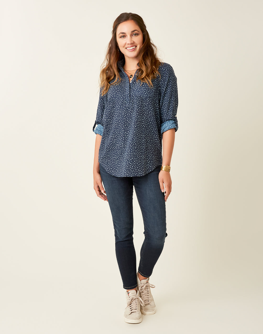 Sawyer Twill Tunic: Navy Polka Dot