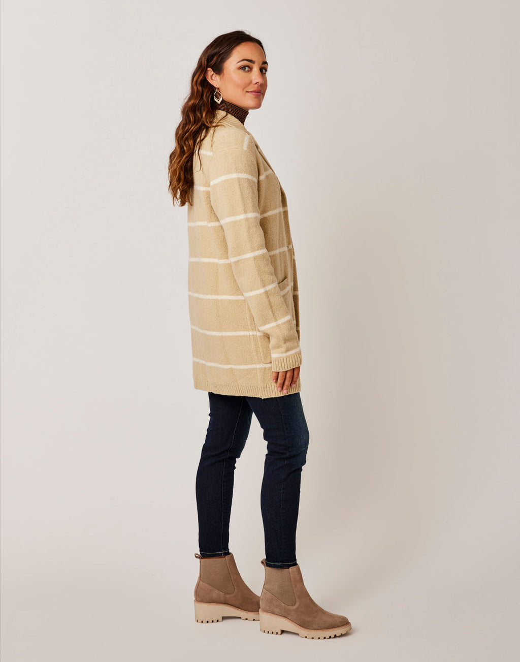 Gwen Sweater Coat: Khaki Stripe