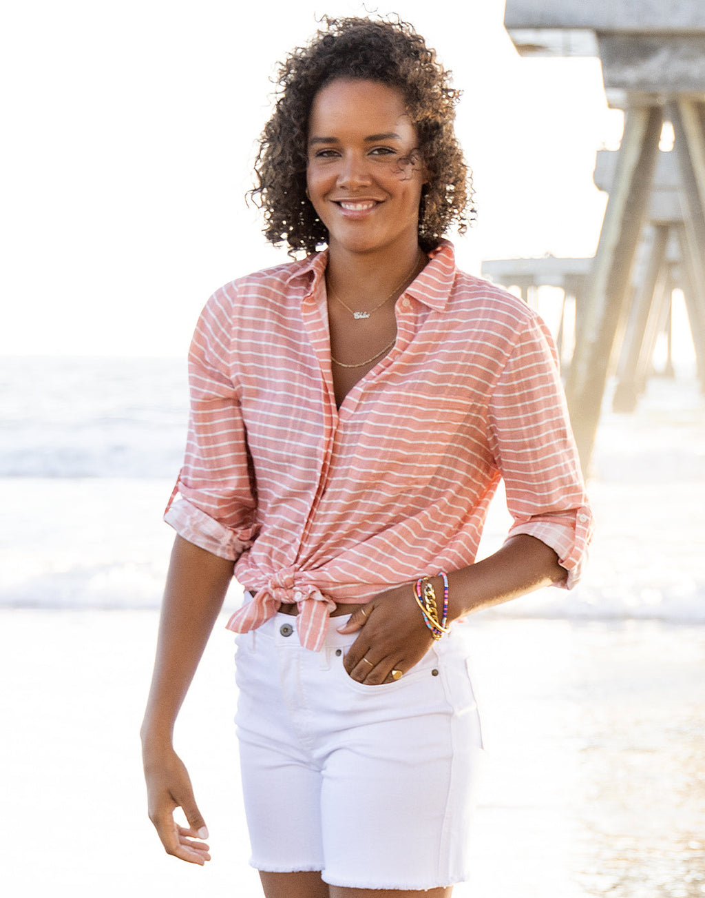 Quinn Tunic: Dk. Azalea Harris Stripe