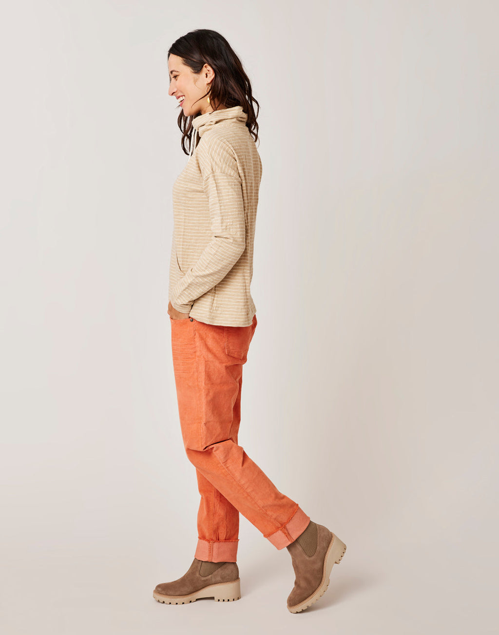 Bodie Funnel Neck: Lt. Khaki Stripe