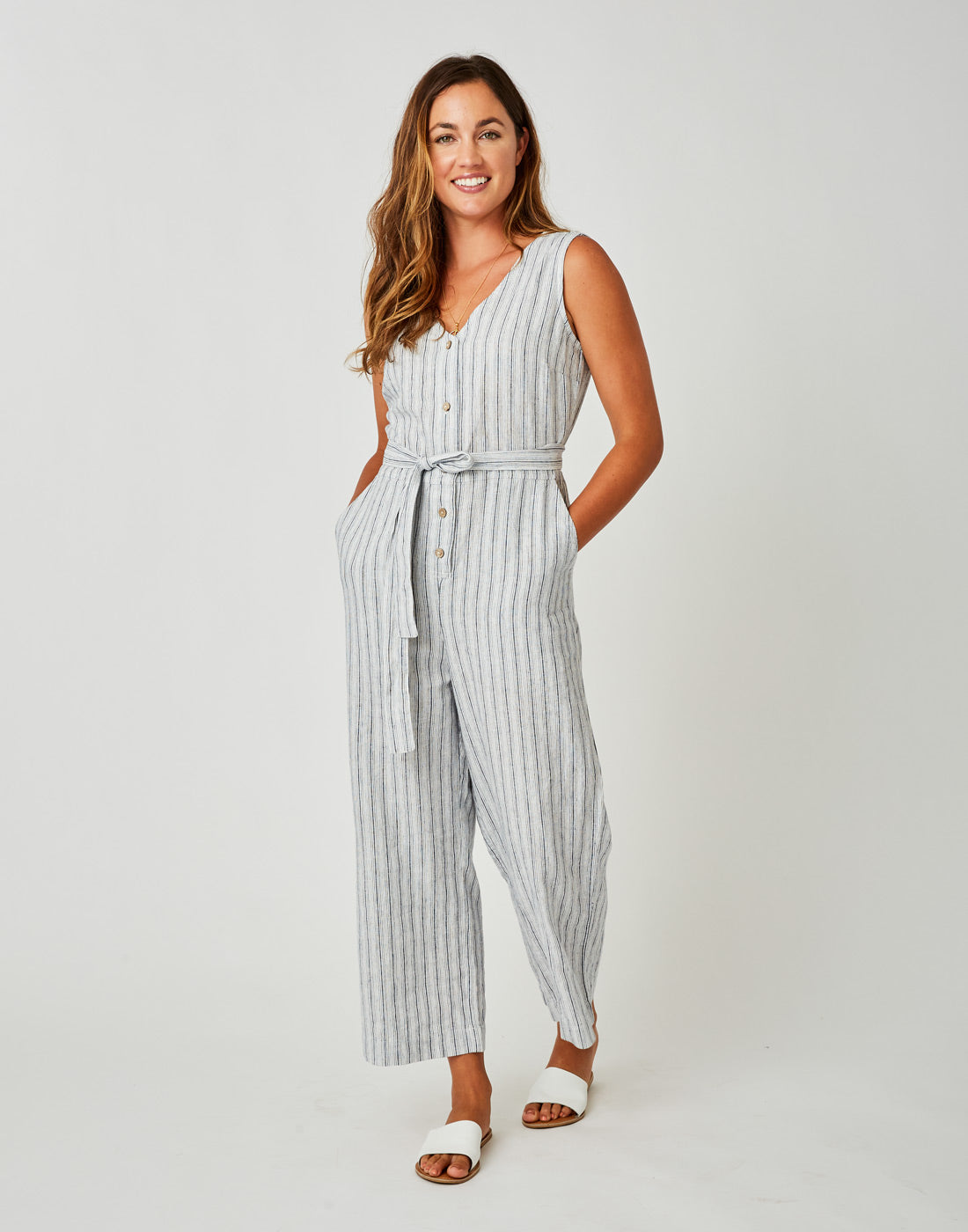 Bonfire Jumpsuit: Navy Byron Stripe