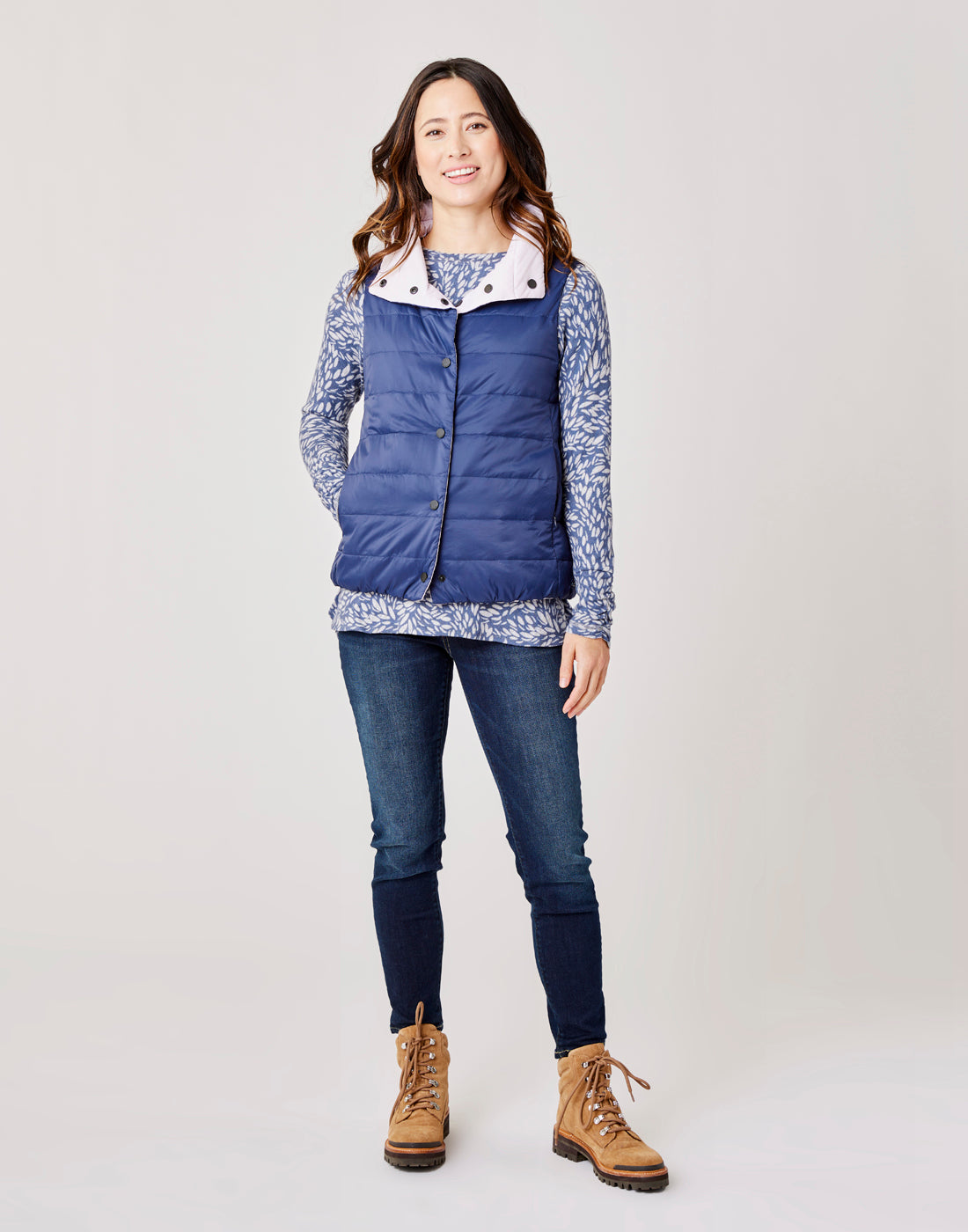 Silverton Reversible Down Vest: Navy/Lavender