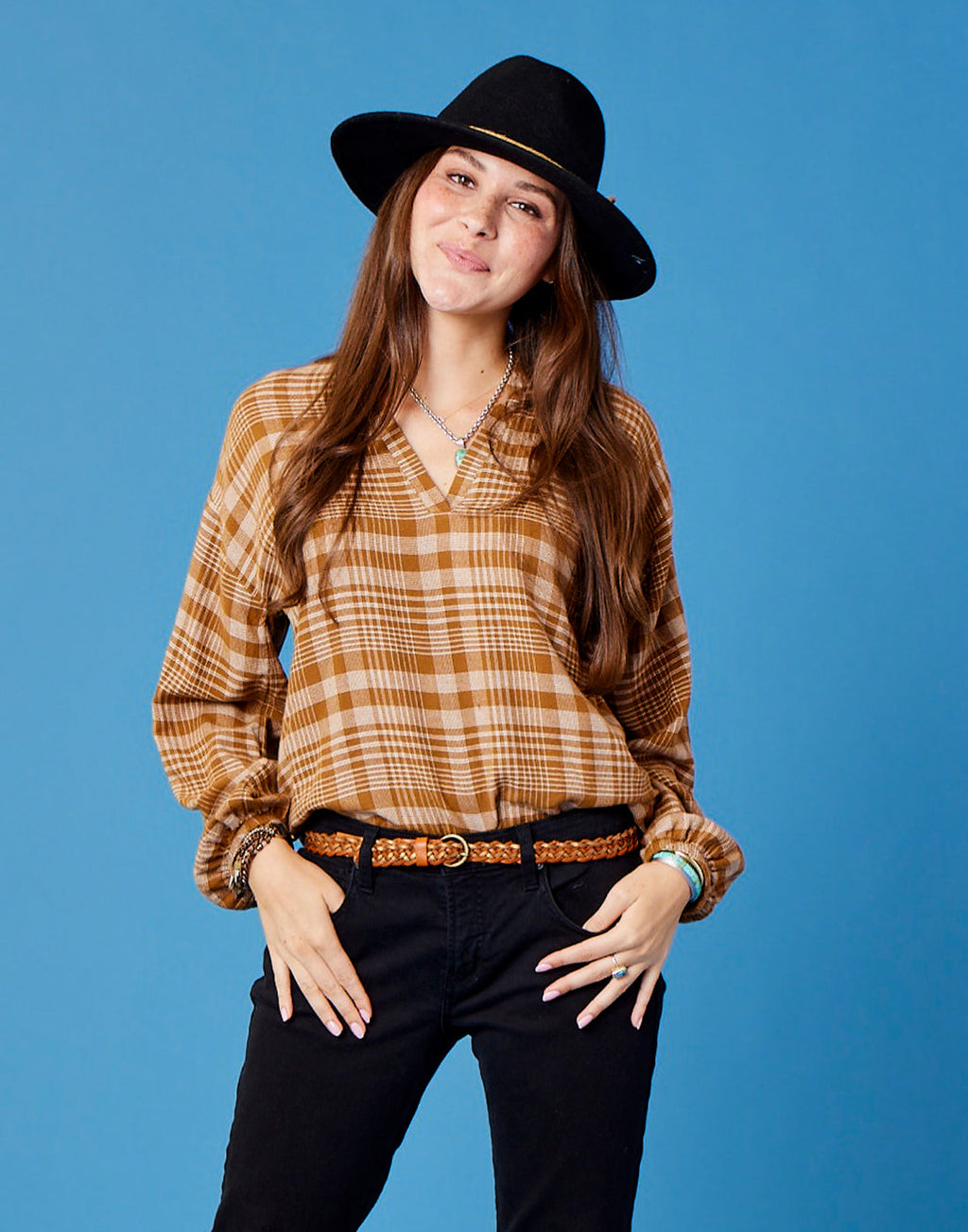 Shelby Top: Cocoa Plaid