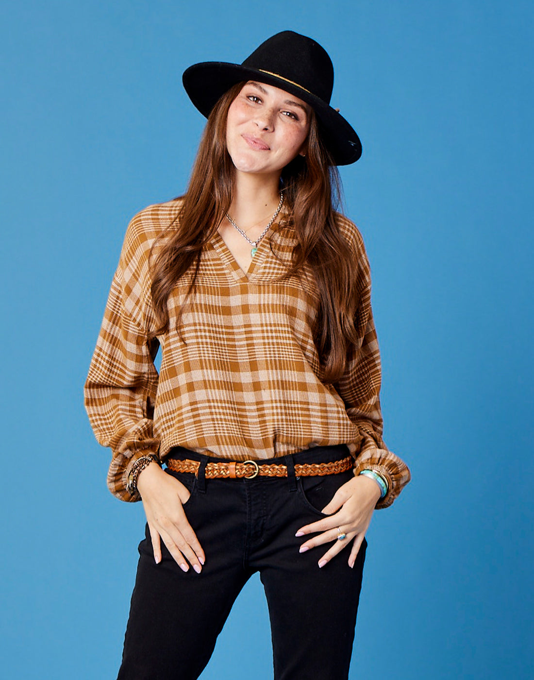 Shelby Top: Cocoa Plaid