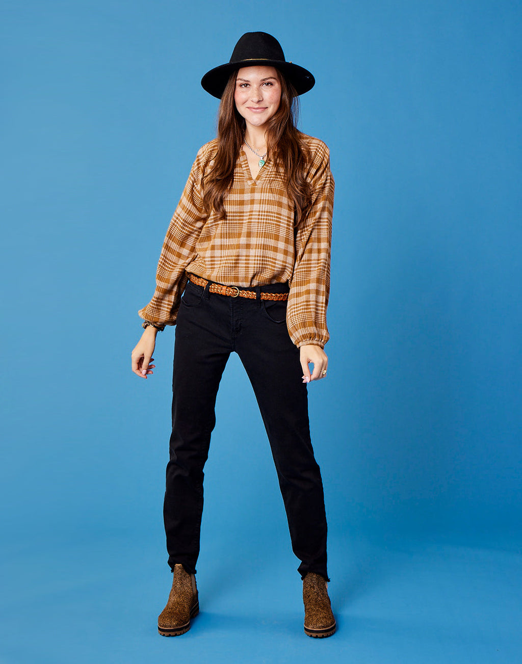 Shelby Top: Cocoa Plaid