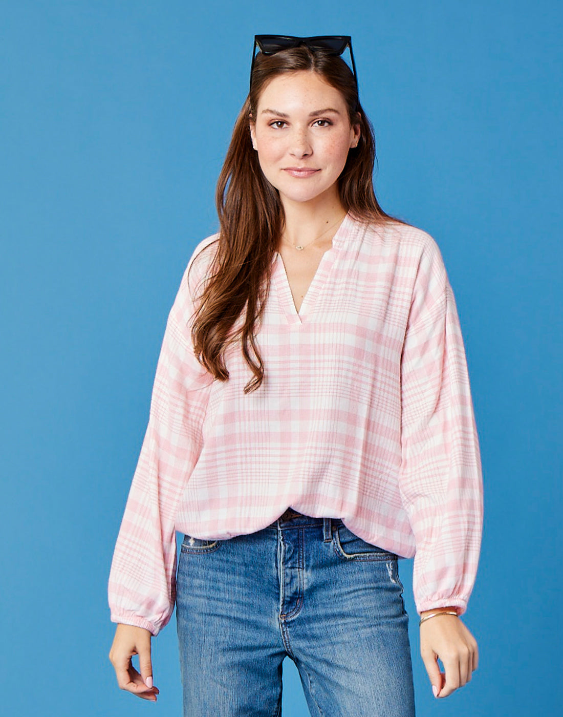 Shelby Top: Grapefruit Plaid