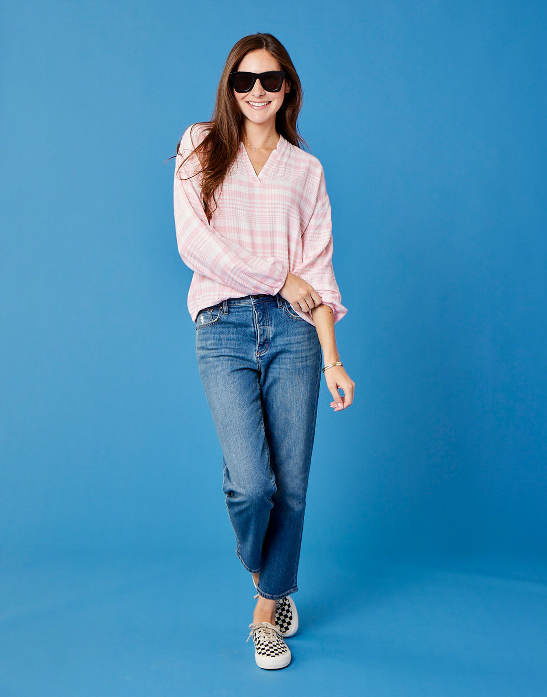 Shelby Top: Grapefruit Plaid