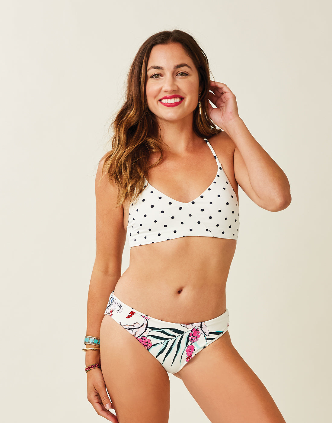 St. Barth Reversible Bottom: Botanical/Cloud Polka Dot