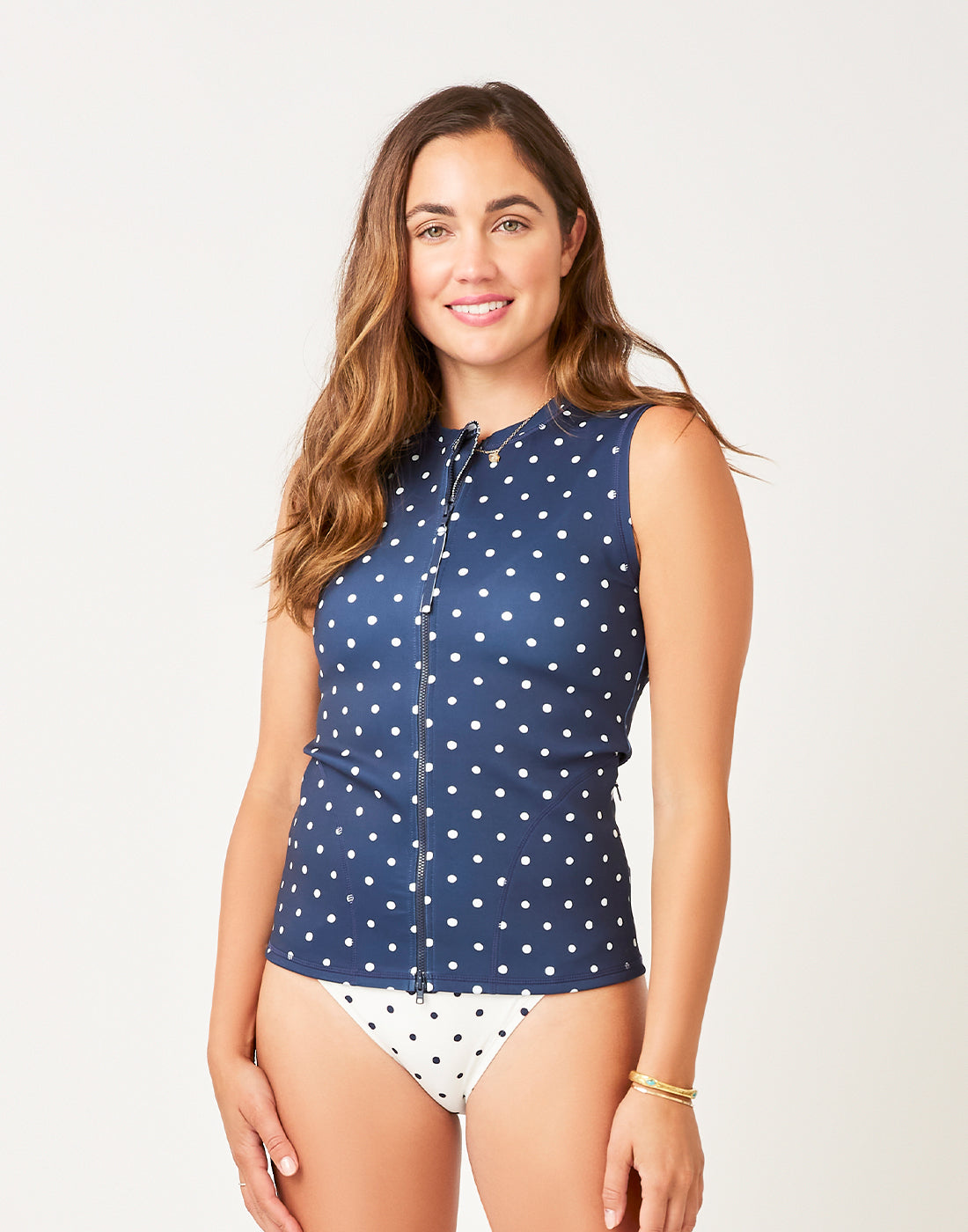 Stella Vest: Navy Polka Dot