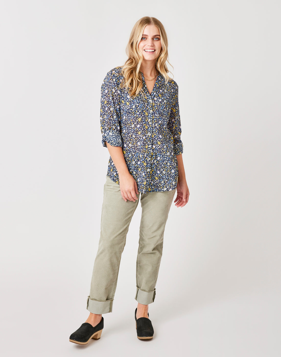 Dylan Gauze Tunic: Navy Folk Floral