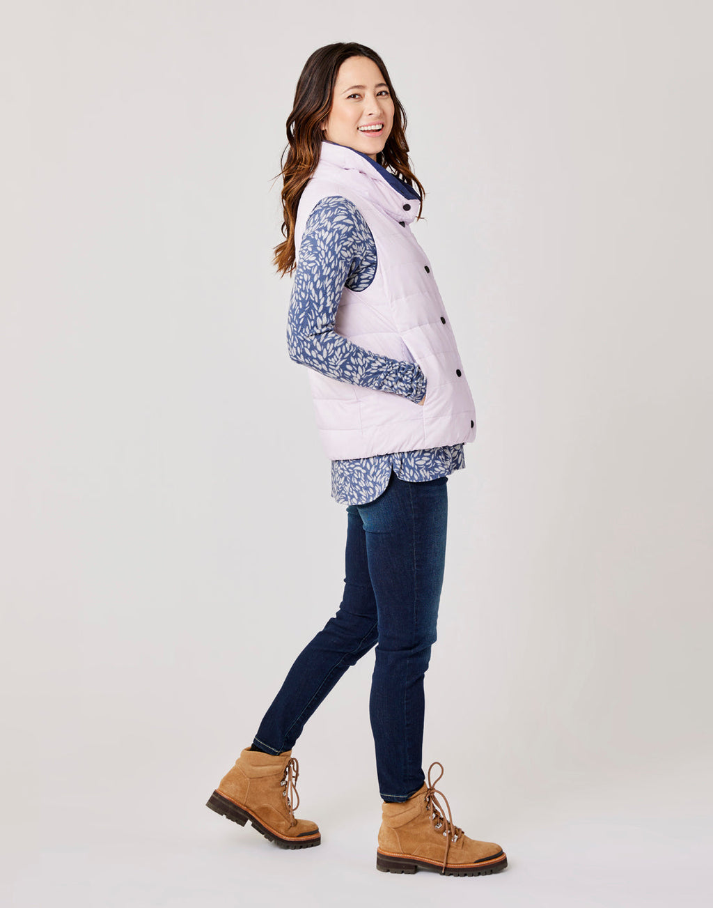 Silverton Reversible Down Vest: Navy/Lavender