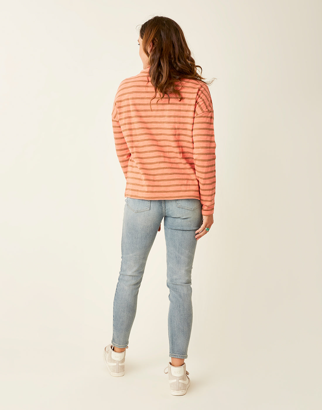 Bodie Funnel Neck: Coral Saddle Mali Stripe - FINAL SALE