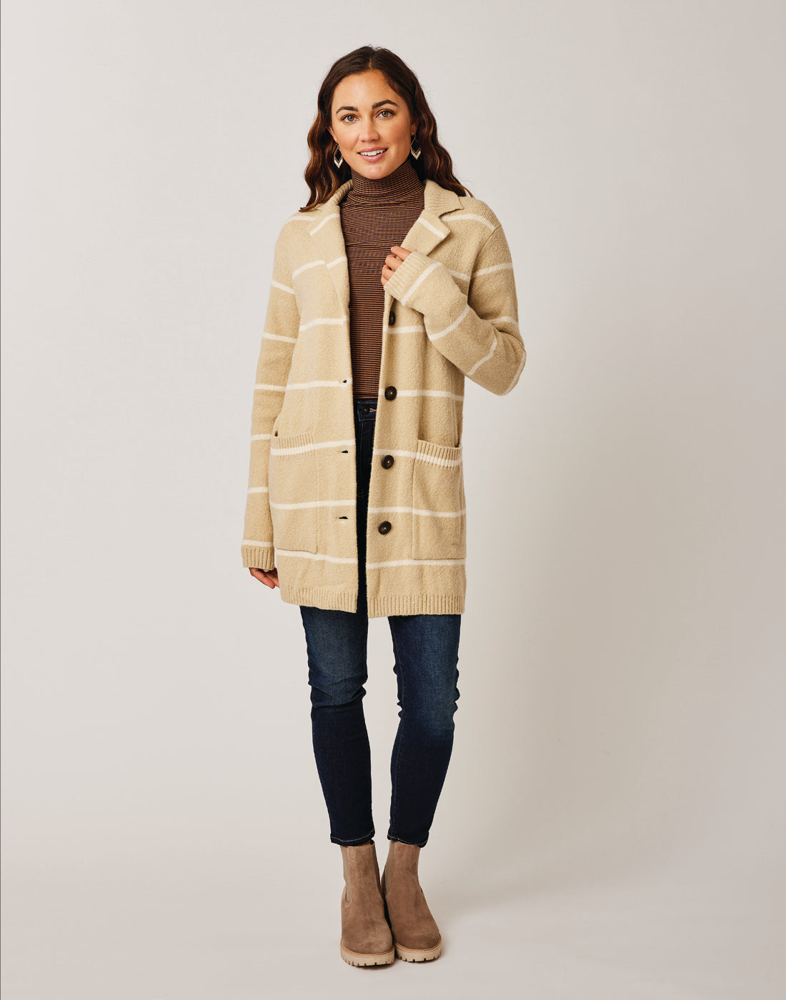 Gwen Sweater Coat: Khaki Stripe