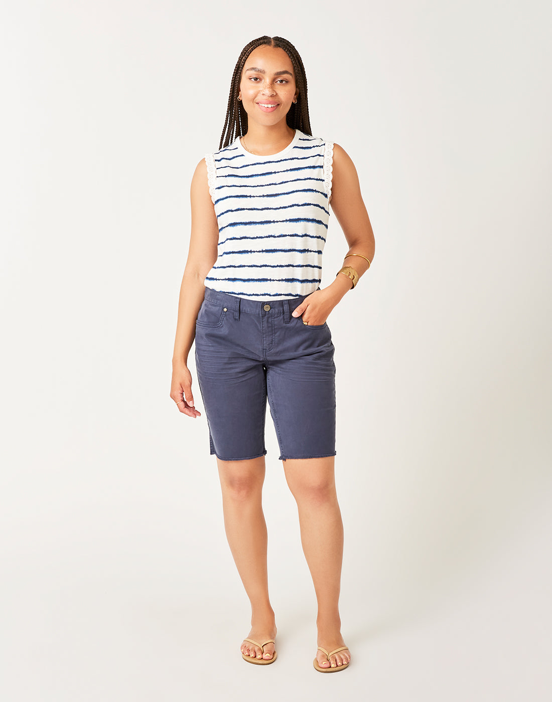 Sofia Top: Navy Tie Dye Stripe