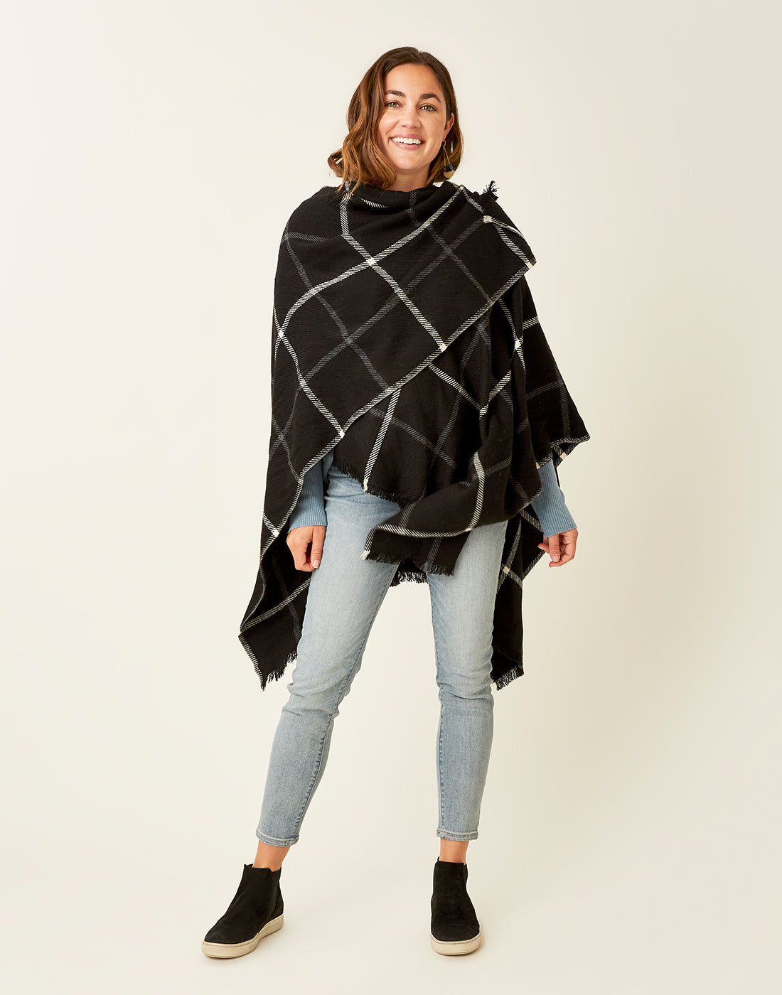 Scarlette Poncho: Black Windowpane - FINAL SALE