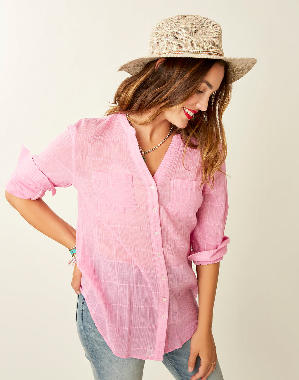 Dylan Textured Tunic: Light Fuchsia