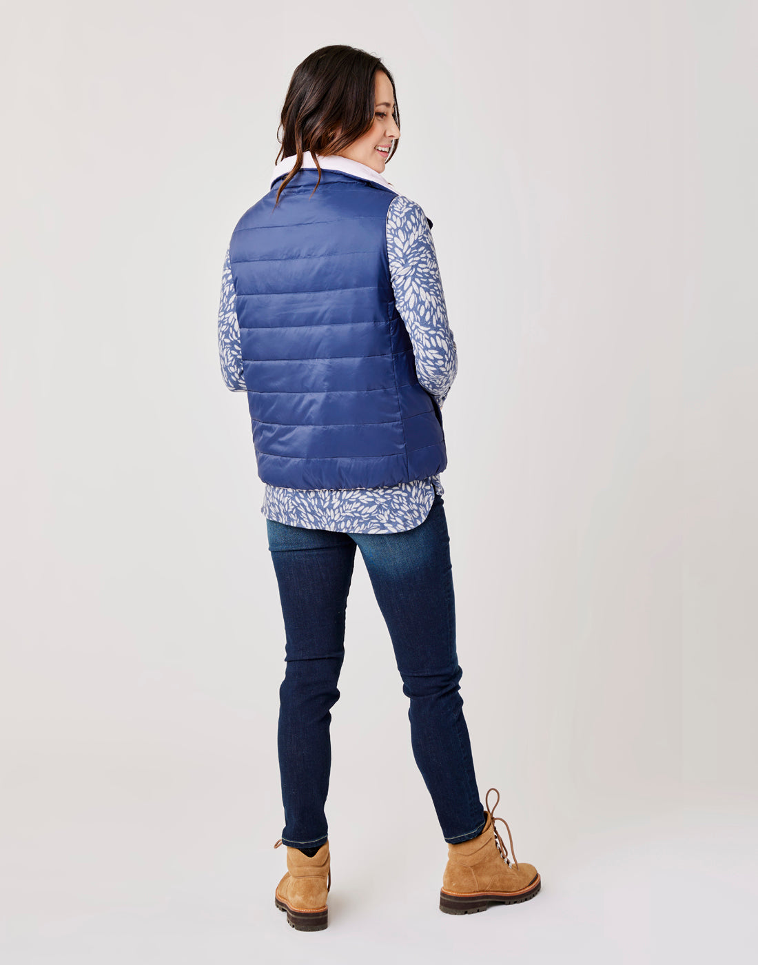 Silverton Reversible Down Vest: Navy/Lavender