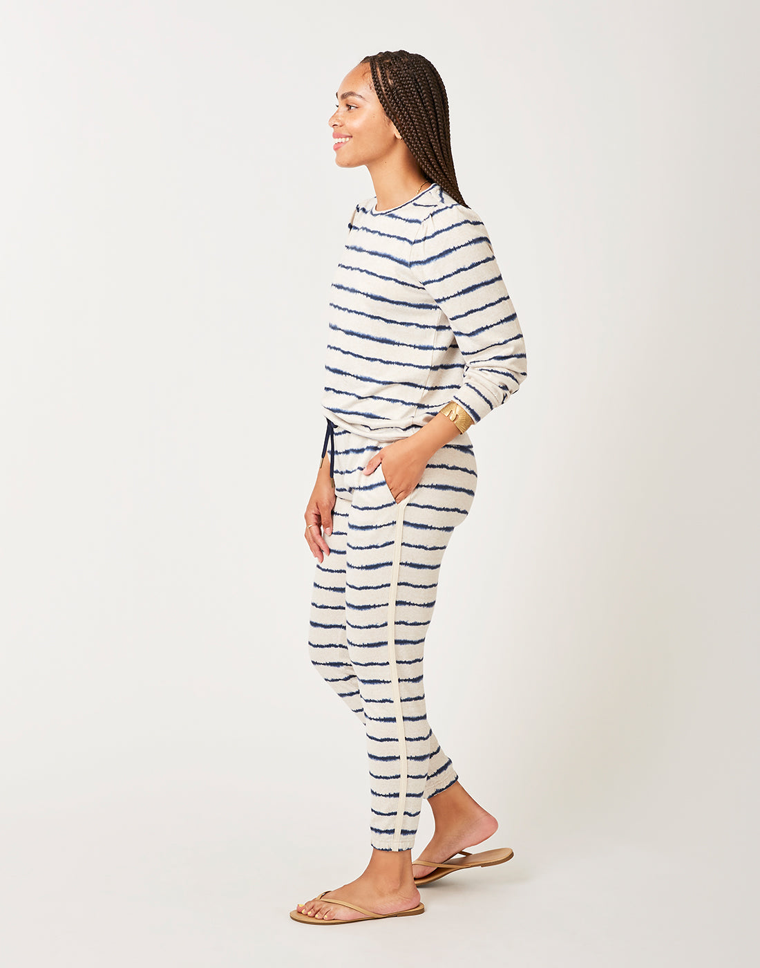 Naomi Sweatshirt: Navy Tie Dye Stripe