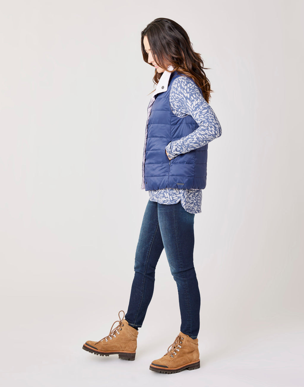 Silverton Reversible Down Vest: Navy/Lavender