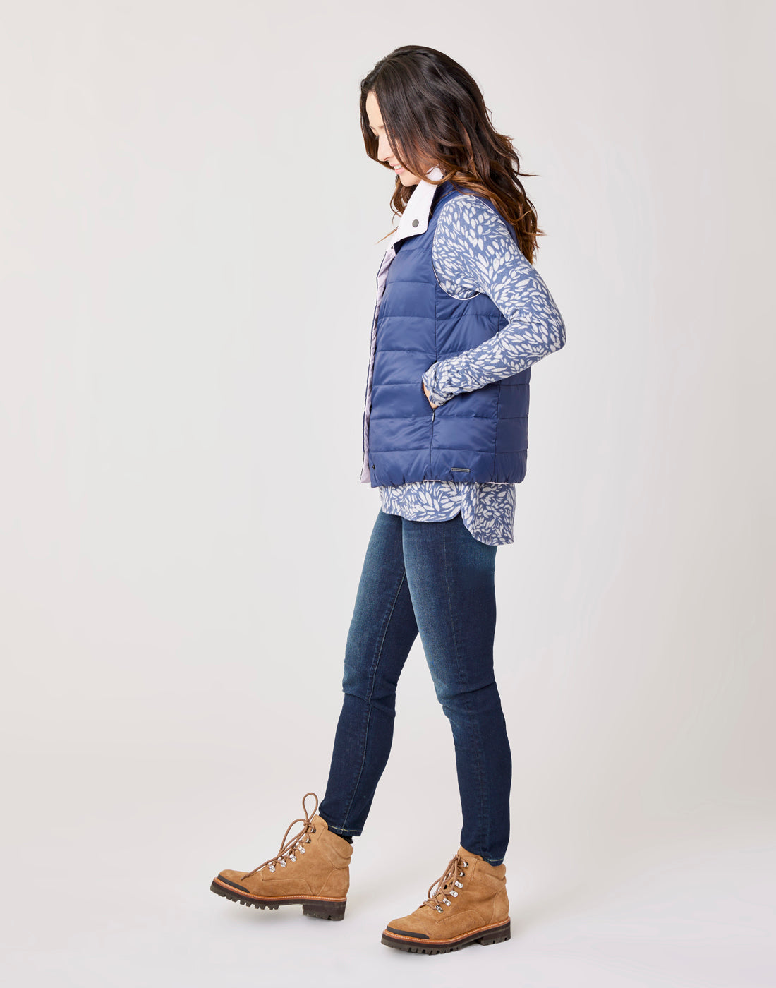 Silverton Reversible Down Vest: Navy/Lavender