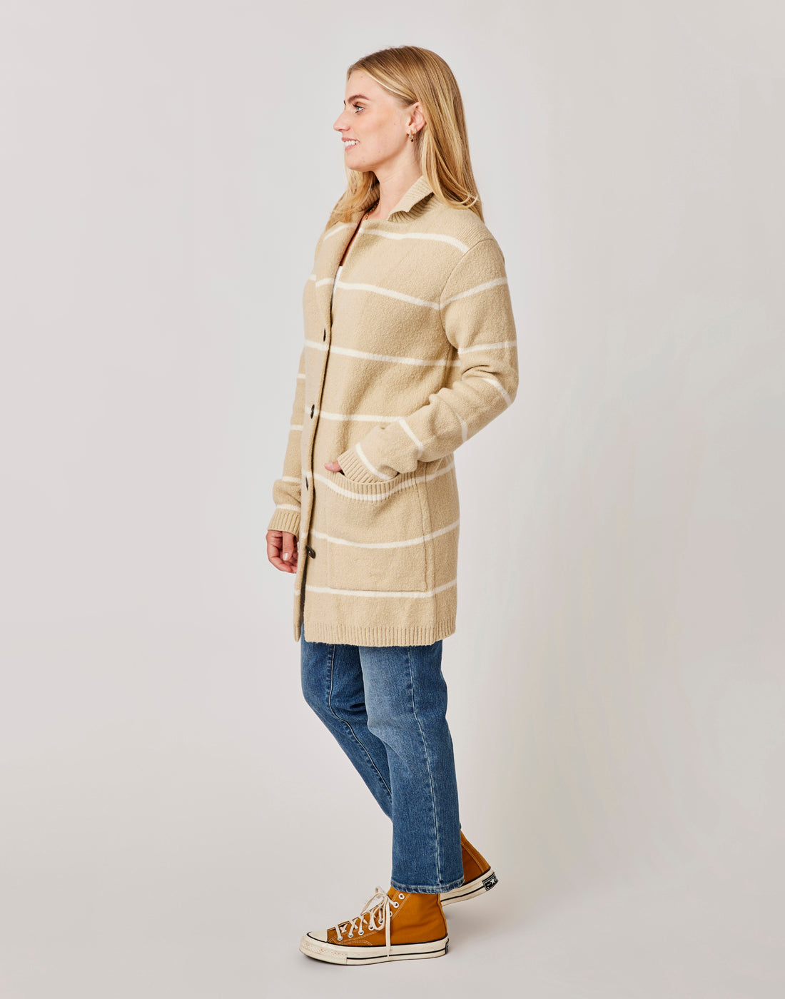 Gwen Sweater Coat: Khaki Stripe