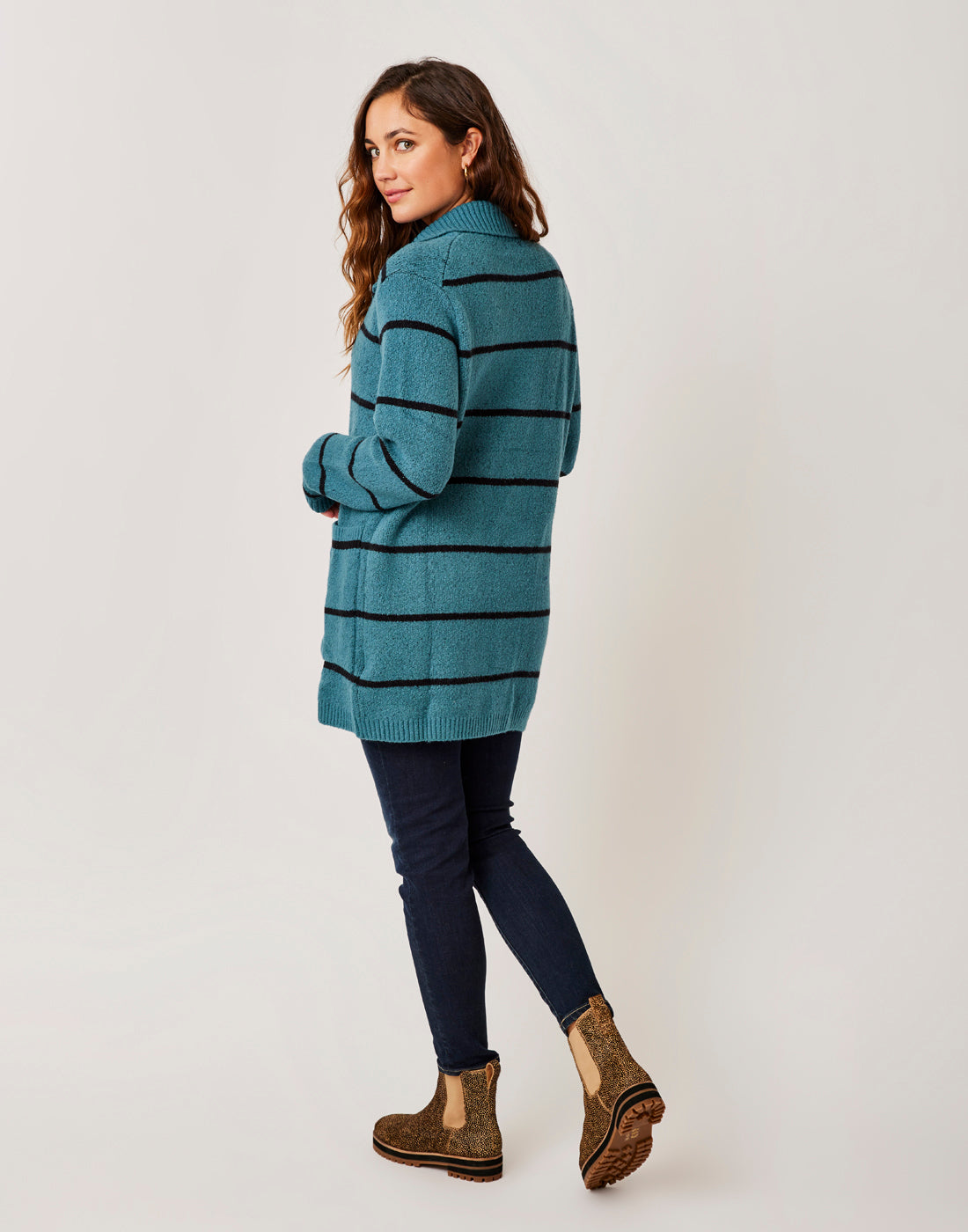 Gwen Sweater Coat: Hydro/Black Stripe